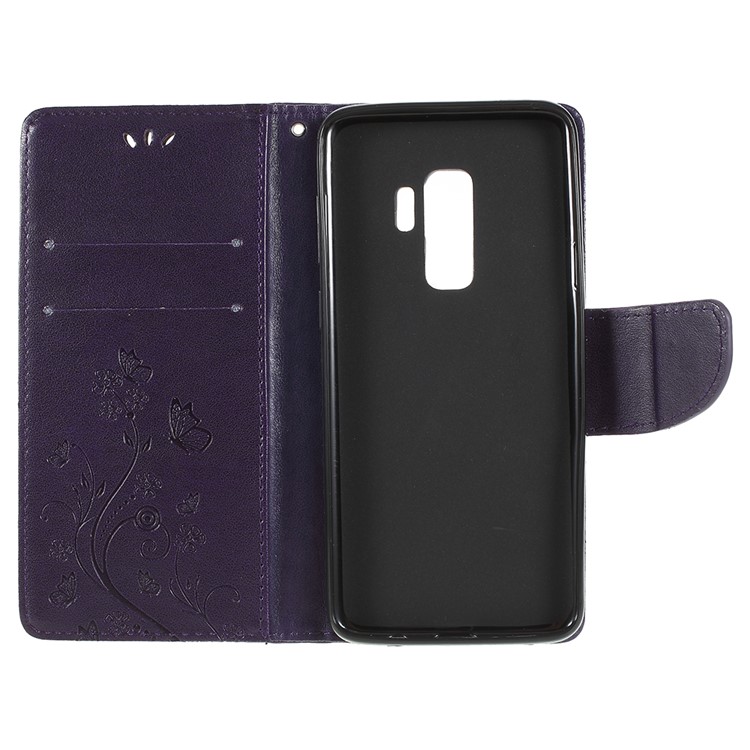 For Samsung Galaxy S9+ G965 Imprint Butterfly Flower Wallet Stand Leather Mobile Cover - Dark Purple-7