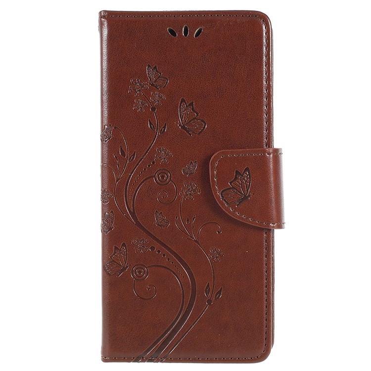 For Samsung Galaxy S9+ G965 Imprint Butterfly Flower Wallet Leather Cellphone Case - Brown-1
