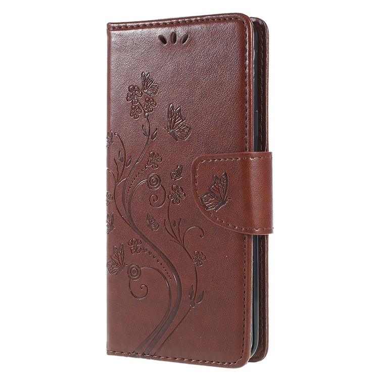 For Samsung Galaxy S9+ G965 Imprint Butterfly Flower Wallet Leather Cellphone Case - Brown-2