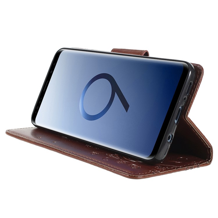 For Samsung Galaxy S9+ G965 Imprint Butterfly Flower Wallet Leather Cellphone Case - Brown-4