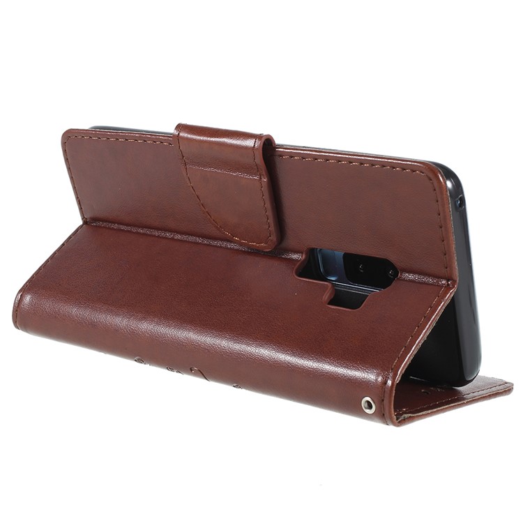 For Samsung Galaxy S9+ G965 Imprint Butterfly Flower Wallet Leather Cellphone Case - Brown-5