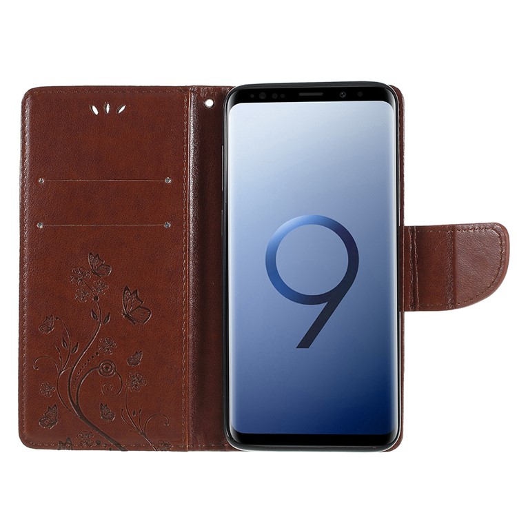For Samsung Galaxy S9+ G965 Imprint Butterfly Flower Wallet Leather Cellphone Case - Brown-6