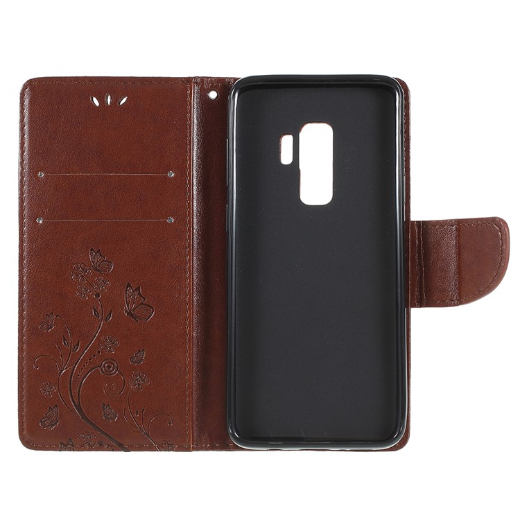 For Samsung Galaxy S9+ G965 Imprint Butterfly Flower Wallet Leather Cellphone Case - Brown-7