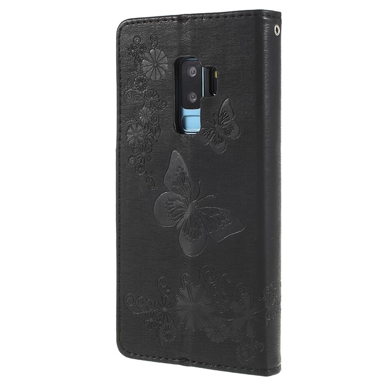 Imprint Butterfly Flower Leather Stand Wallet Case for Samsung Galaxy S9+ G965 - Black-2