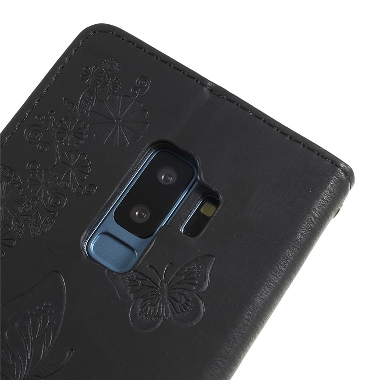 Imprint Butterfly Flower Leather Stand Wallet Case for Samsung Galaxy S9+ G965 - Black-5
