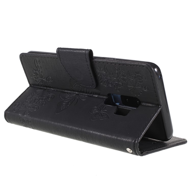 Imprint Butterfly Flower Leather Stand Wallet Case for Samsung Galaxy S9+ G965 - Black-7