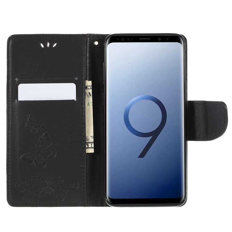 Imprint Butterfly Flower Leather Stand Wallet Case for Samsung Galaxy S9+ G965 - Black-8