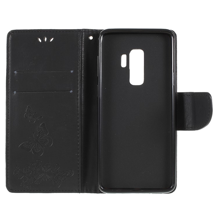 Imprint Butterfly Flower Leather Stand Wallet Case for Samsung Galaxy S9+ G965 - Black-9