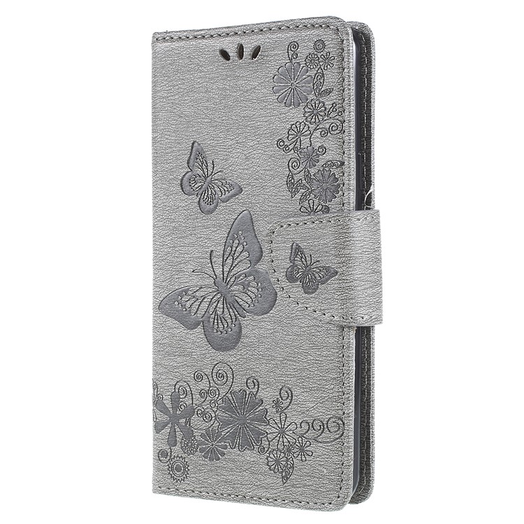 Imprint Butterfly Flower Leather Stand Wallet Cover for Samsung Galaxy S9+ G965 - Grey-2