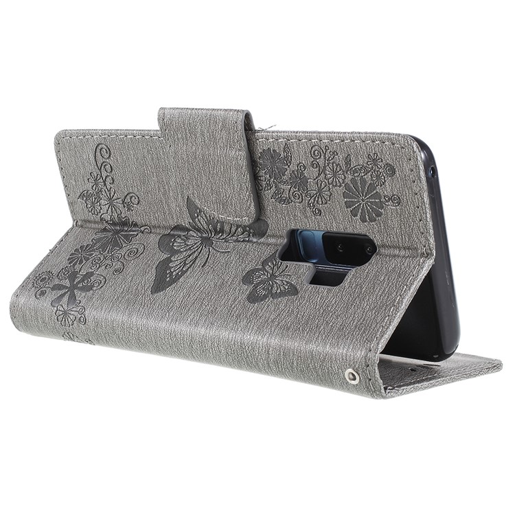 Imprint Butterfly Flower Leather Stand Wallet Cover for Samsung Galaxy S9+ G965 - Grey-5