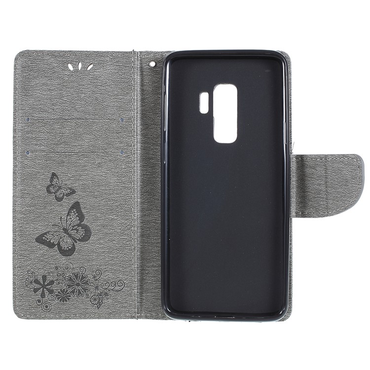 Imprint Butterfly Flower Leather Stand Wallet Cover for Samsung Galaxy S9+ G965 - Grey-7