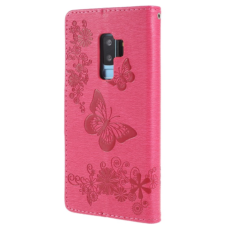 Imprint Butterfly Flower Leather Stand Wallet Shell for Samsung Galaxy S9+ G965 - Rose-3