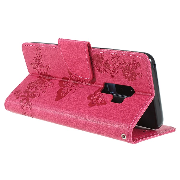 Imprint Butterfly Flower Leather Stand Wallet Shell for Samsung Galaxy S9+ G965 - Rose-5