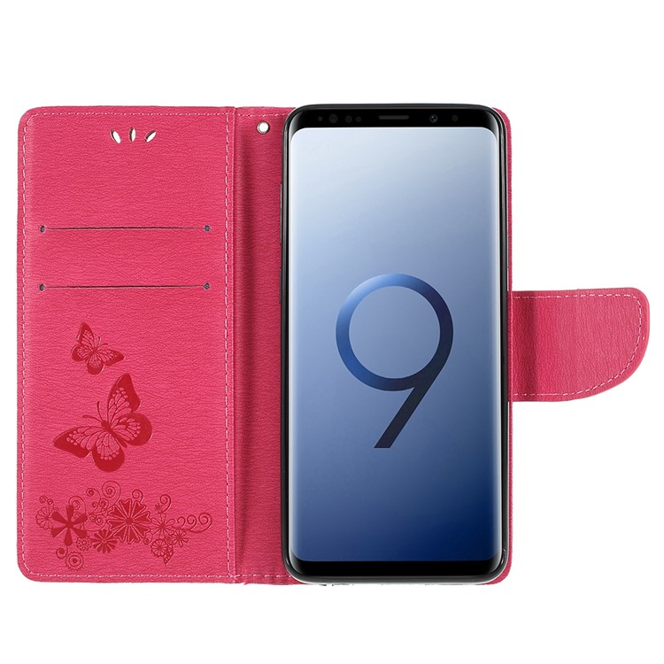 Imprint Butterfly Flower Leather Stand Wallet Shell for Samsung Galaxy S9+ G965 - Rose-6