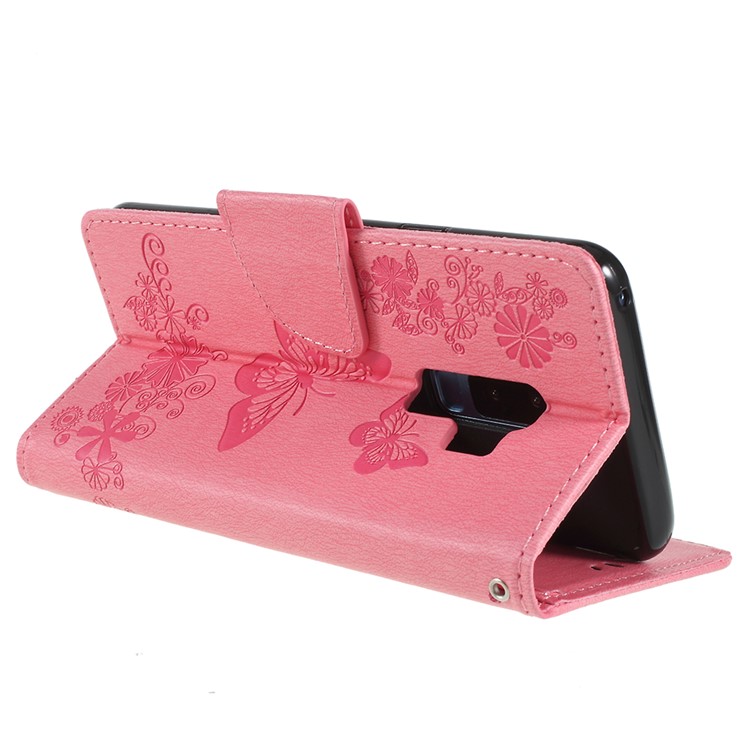 Imprint Butterfly Flower Leather Stand Phone Case for Samsung Galaxy S9+ G965 - Pink-5