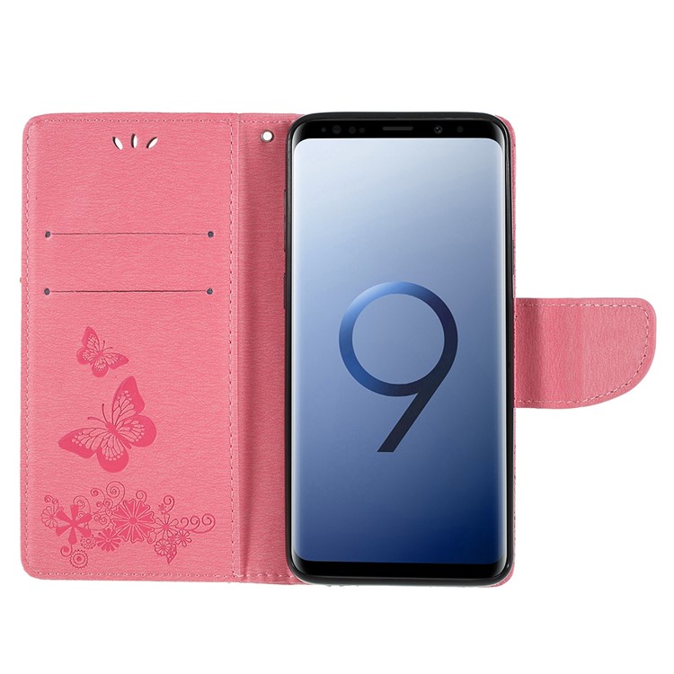Imprint Butterfly Flower Leather Stand Phone Case for Samsung Galaxy S9+ G965 - Pink-6