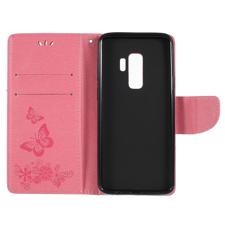 Imprint Butterfly Flower Leather Stand Phone Case for Samsung Galaxy S9+ G965 - Pink-7
