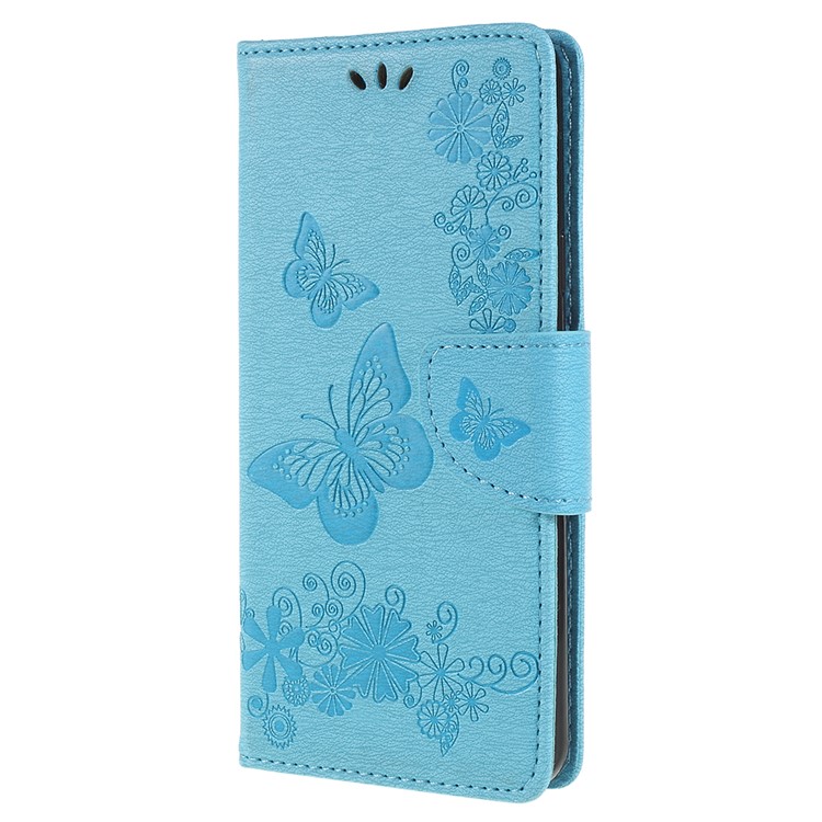 Imprint Butterfly Flower Leather Stand Mobile Case for Samsung Galaxy S9+ G965 - Blue-2
