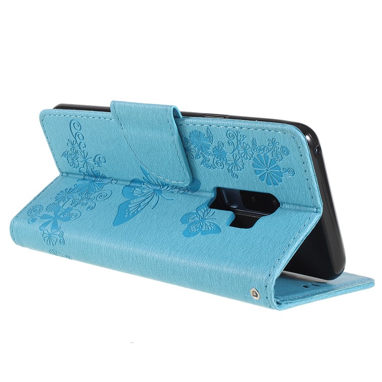 Imprint Butterfly Flower Leather Stand Mobile Case for Samsung Galaxy S9+ G965 - Blue-5