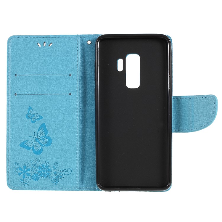 Imprint Butterfly Flower Leather Stand Mobile Case for Samsung Galaxy S9+ G965 - Blue-7