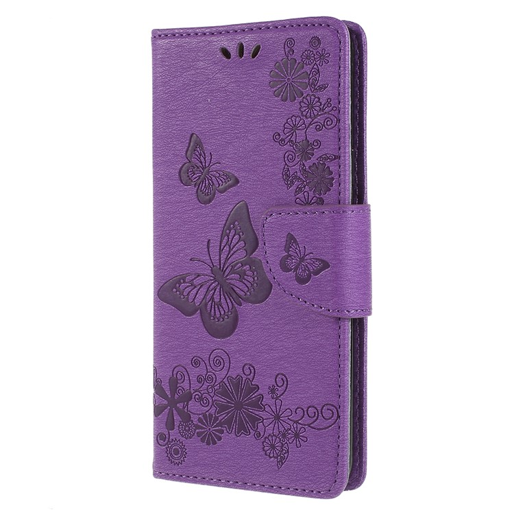 Imprint Butterfly Flower Leather Stand Mobile Cover for Samsung Galaxy S9+ G965 - Purple-2