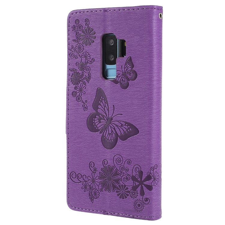 Imprint Butterfly Flower Leather Stand Mobile Cover for Samsung Galaxy S9+ G965 - Purple-3
