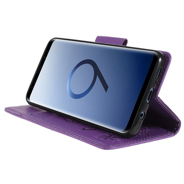 Imprint Butterfly Flower Leather Stand Mobile Cover for Samsung Galaxy S9+ G965 - Purple-4