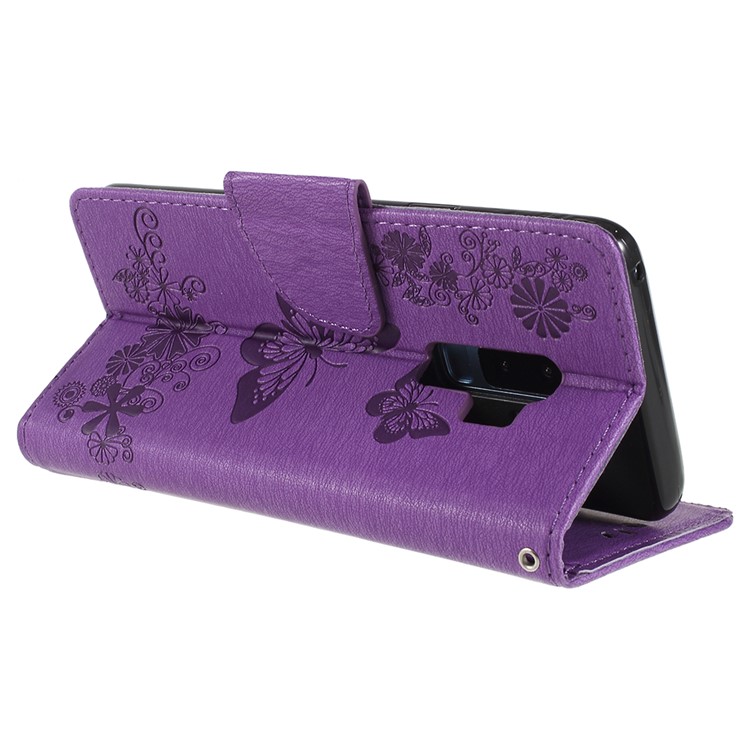 Imprint Butterfly Flower Leather Stand Mobile Cover for Samsung Galaxy S9+ G965 - Purple-5