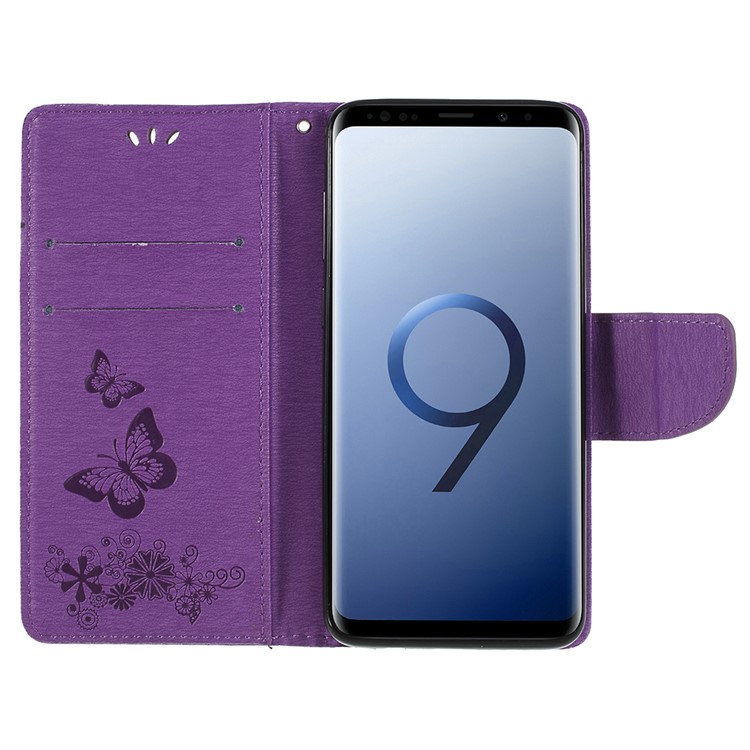 Imprint Butterfly Flower Leather Stand Mobile Cover for Samsung Galaxy S9+ G965 - Purple-6