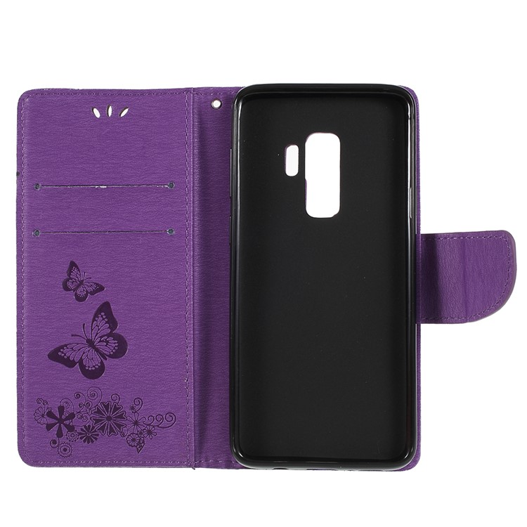 Imprint Butterfly Flower Leather Stand Mobile Cover for Samsung Galaxy S9+ G965 - Purple-7