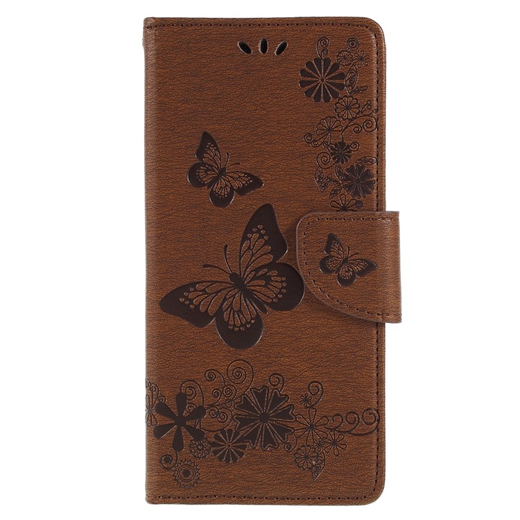 Imprint Butterfly Flower Leather Stand Mobile Shell for Samsung Galaxy S9+ G965 - Brown-1