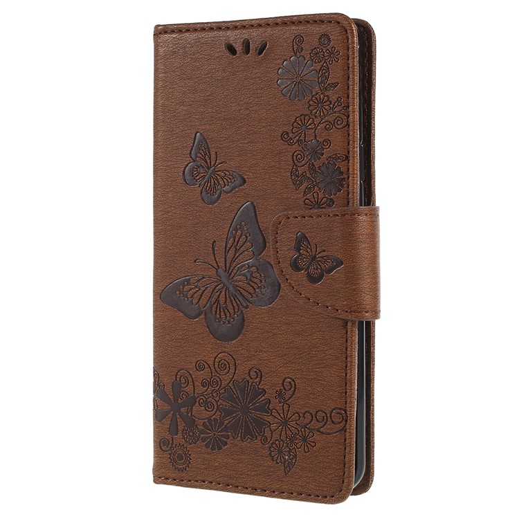 Imprint Butterfly Flower Leather Stand Mobile Shell for Samsung Galaxy S9+ G965 - Brown-2