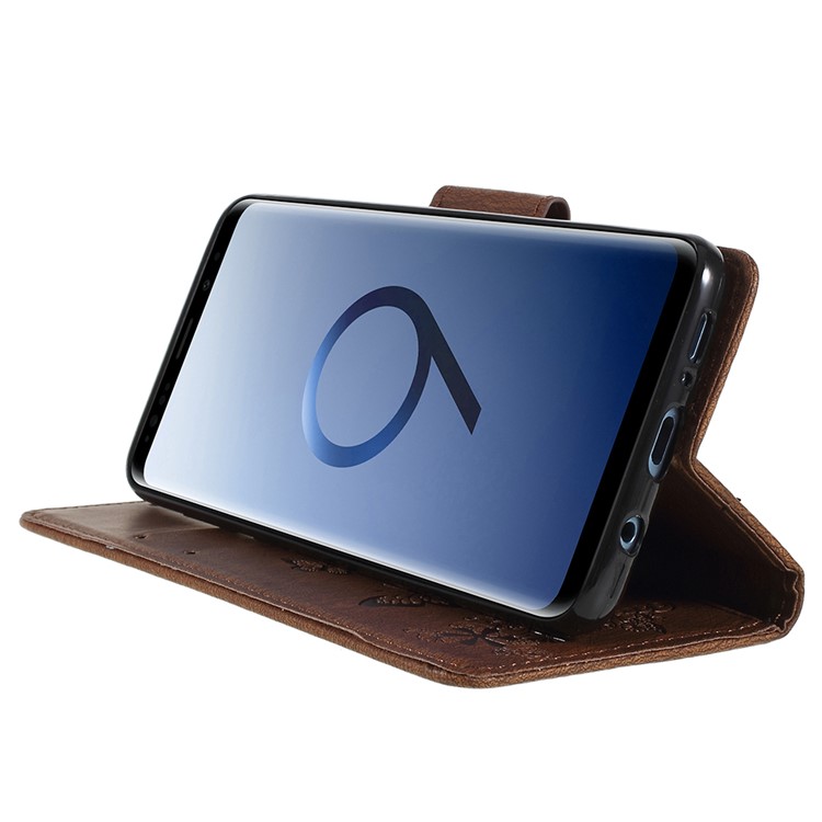 Imprint Butterfly Flower Leather Stand Mobile Shell for Samsung Galaxy S9+ G965 - Brown-4