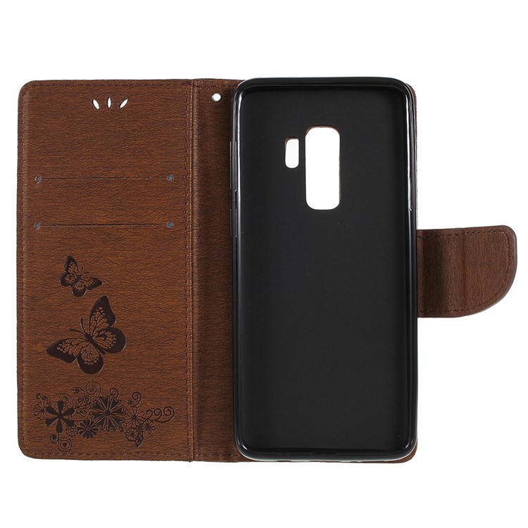 Imprint Butterfly Flower Leather Stand Mobile Shell for Samsung Galaxy S9+ G965 - Brown-7