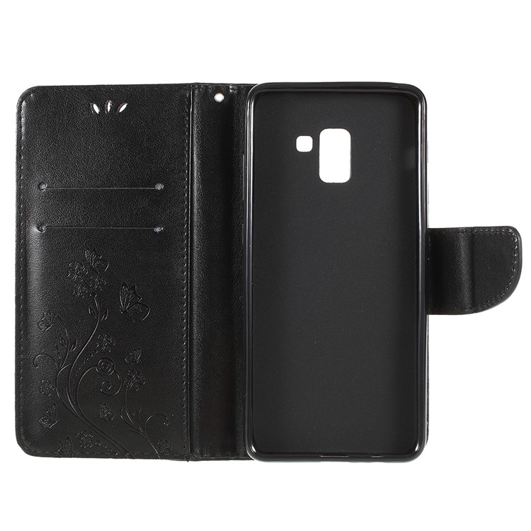 Imprinted Butterfly Flowers Wallet Leather Stand Case for Samsung Galaxy A8 Plus (2018) - Black-11