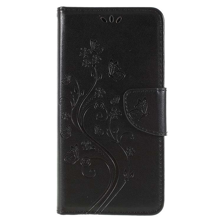 Imprinted Butterfly Flowers Wallet Leather Stand Case for Samsung Galaxy A8 Plus (2018) - Black-3