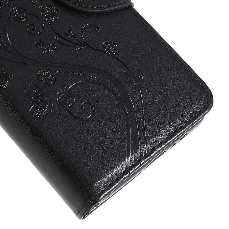 Imprinted Butterfly Flowers Wallet Leather Stand Case for Samsung Galaxy A8 Plus (2018) - Black-4