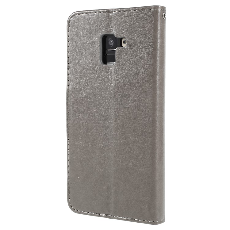 Imprinted Butterfly Flowers Wallet Leather Cover with Stand for Samsung Galaxy A8 Plus (2018) - Grey-3