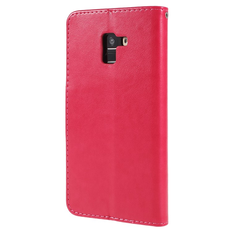 Imprinted Butterfly Flowers Wallet Leather Phone Shell for Samsung Galaxy A8 Plus (2018) - Red-3