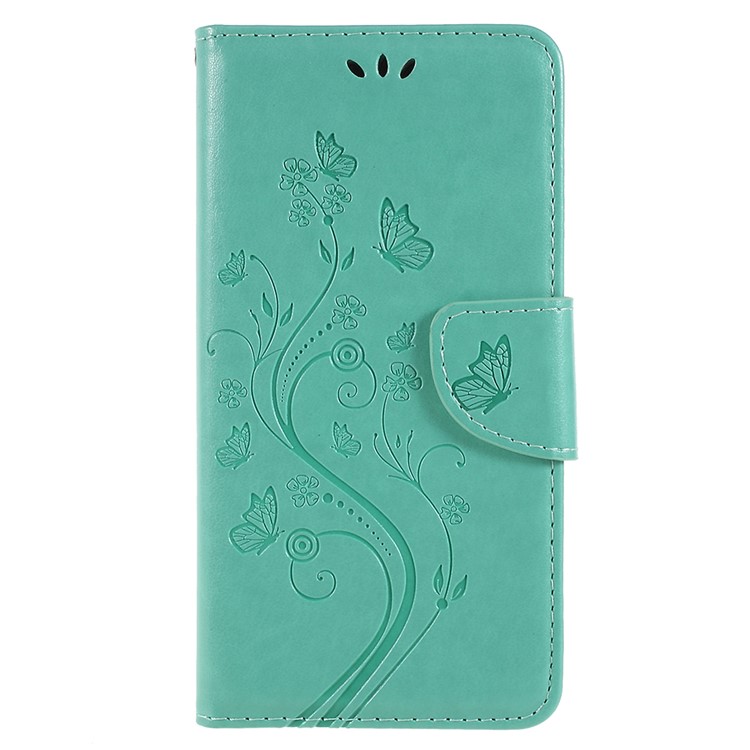 Imprinted Butterfly Flowers Wallet Stand Leather Folio Flip Cell Phone Cover for Samsung Galaxy A8 Plus (2018) - Green-1