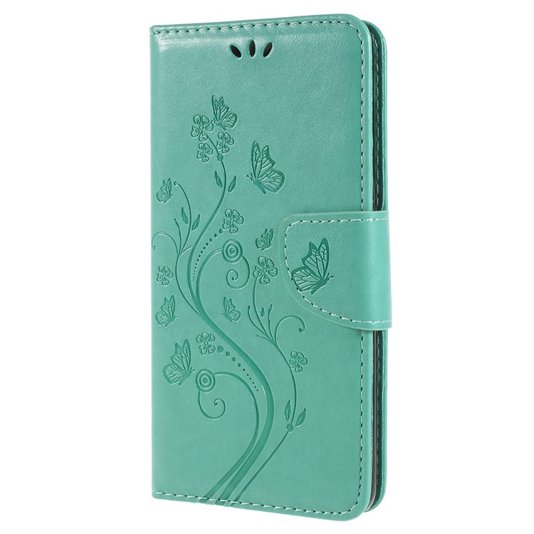 Imprinted Butterfly Flowers Wallet Stand Leather Folio Flip Cell Phone Cover for Samsung Galaxy A8 Plus (2018) - Green-2