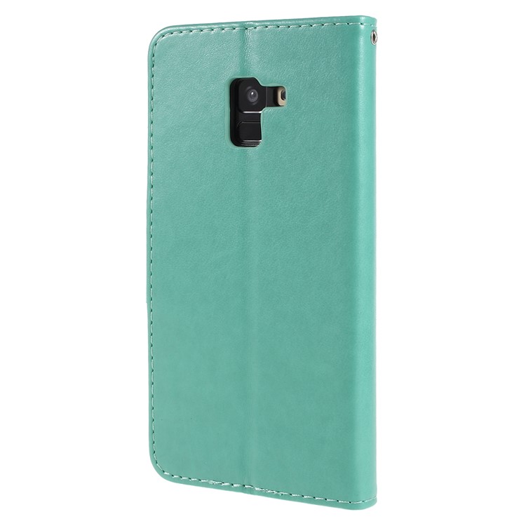 Imprinted Butterfly Flowers Wallet Stand Leather Folio Flip Cell Phone Cover for Samsung Galaxy A8 Plus (2018) - Green-3