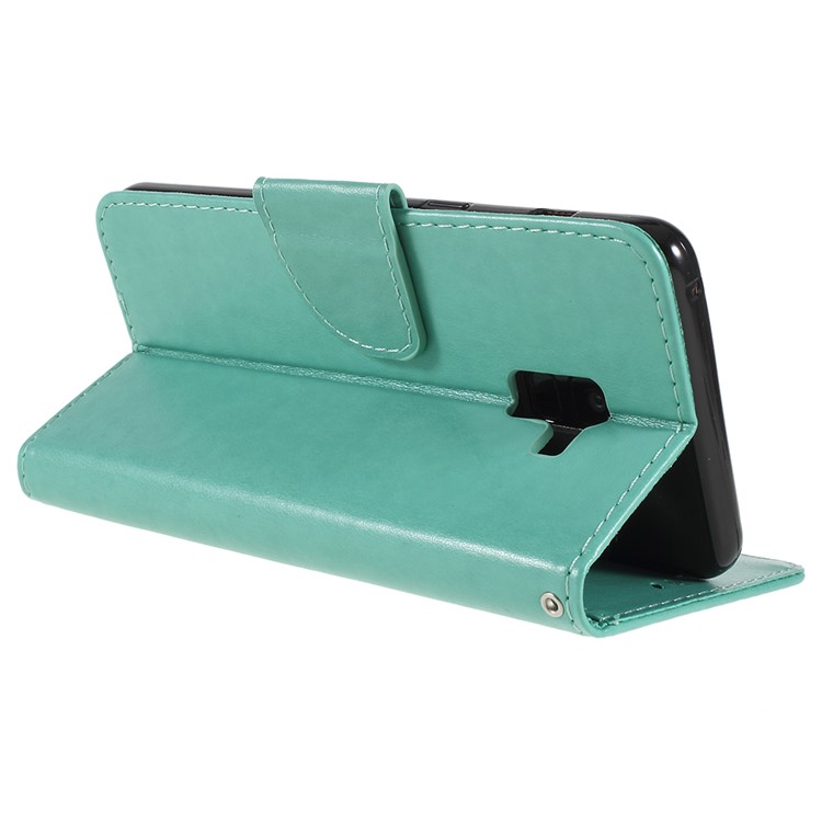 Imprinted Butterfly Flowers Wallet Stand Leather Folio Flip Cell Phone Cover for Samsung Galaxy A8 Plus (2018) - Green-5