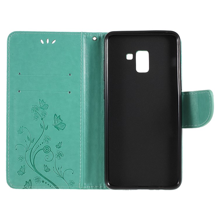 Imprinted Butterfly Flowers Wallet Stand Leather Folio Flip Cell Phone Cover for Samsung Galaxy A8 Plus (2018) - Green-7