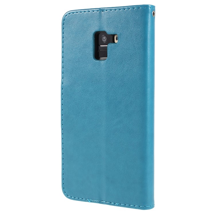 Imprinted Butterfly Flowers PU Leather Wallet Stand Mobile Casing for Samsung Galaxy A8+ (2018) - Blue-3