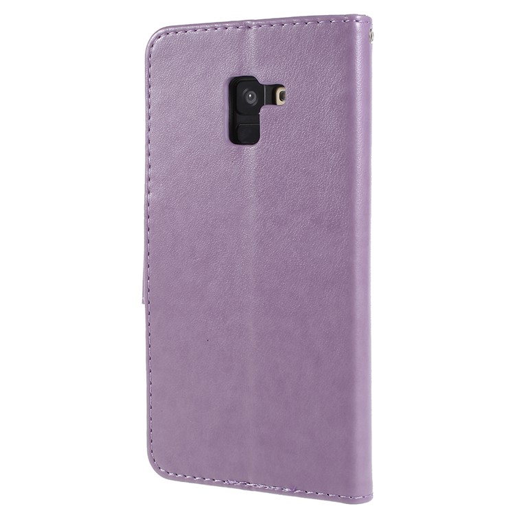 Imprinted Butterfly Flowers PU Leather Protection Cover Shell for Samsung Galaxy A8+ (2018) - Light Purple-3