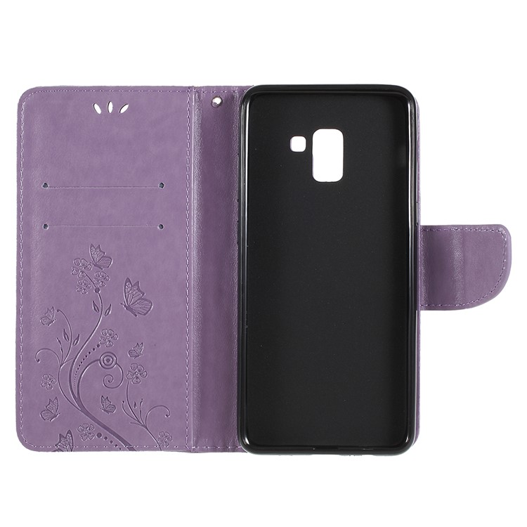 Imprinted Butterfly Flowers PU Leather Protection Cover Shell for Samsung Galaxy A8+ (2018) - Light Purple-7