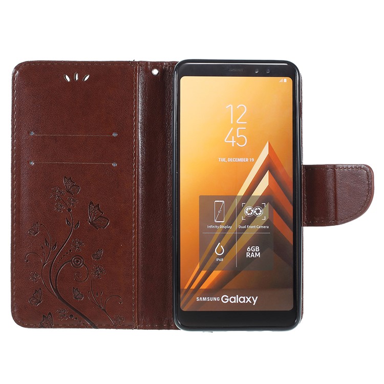Imprinted Butterfly Flowers Wallet Leather Mobile Phone Case Accessory for Samsung Galaxy A8 Plus (2018) - Brown-6