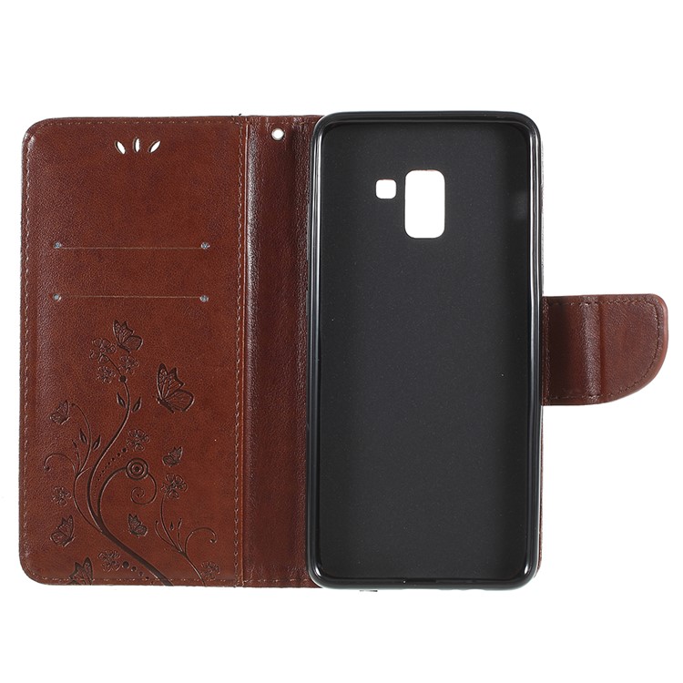 Imprinted Butterfly Flowers Wallet Leather Mobile Phone Case Accessory for Samsung Galaxy A8 Plus (2018) - Brown-7