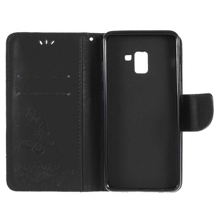 Imprinted Butterfly Flowers Wallet Leather Stand Case for Samsung Galaxy A8 Plus (2018) - Black-11